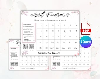 April Fundraiser Calendar Template , May June July Fundraiser Calendar, Pick a Date to Donate, Summer Fundraiser Tracker, Spring Flyer