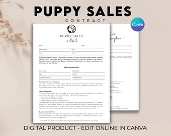 Puppy Sale Contract Agreement, Puppy Sales Agreement, Puppy Deposit Forms, Puppy Adoption Agreement, Dog Breeder Contract, Dog Purchase Form