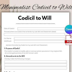 Ensidigt testamentetillägg, redigerbart testamentetilläggsformulär, testamentetilläggsformulär, testamentetilläggskontrakt, testamentetilläggsdokument, testamentsformulär