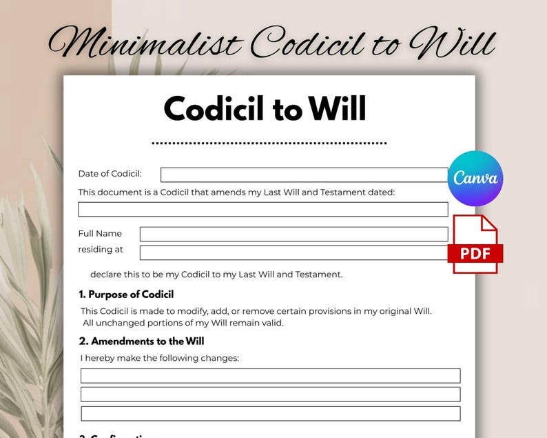 One Page Codicil to Will, Editable Will Codicil Form Template, Will ...