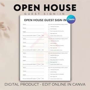 EDITABLE Open House Sign In Sheet, Realtor Open House Forms, Real Estate Marketing Template, Sign In Sheet, Invoice & Receipt Template