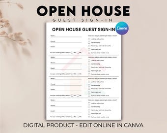EDITABLE Open House Sign In Sheet, Realtor Open House Forms, Real Estate Marketing Template, Sign In Sheet, Invoice & Receipt Template