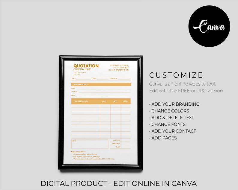 Edit Quotation Quotation Template, Quote Form, Job Estimate Form, Invoice & Receipt ...