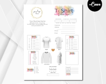 Rainbow T-SHIRT Order Form Template, Rainbow T-Shirt Invoice Form, Modern Printable Order Form, Rainbow T shirt Business From, Canva Receipt