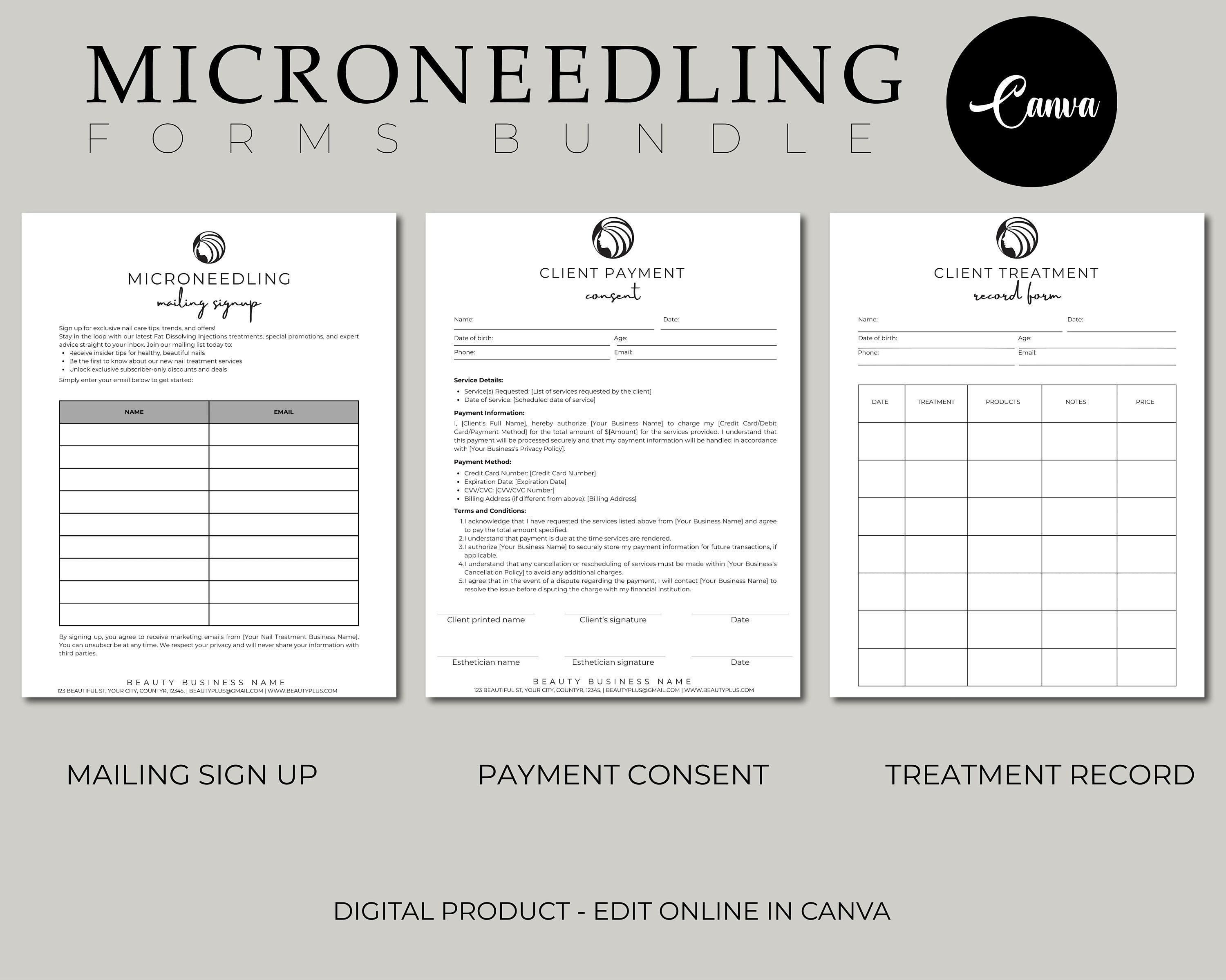 Microneedle Form, Microneedle Consent, Microneedling Aftercare ...