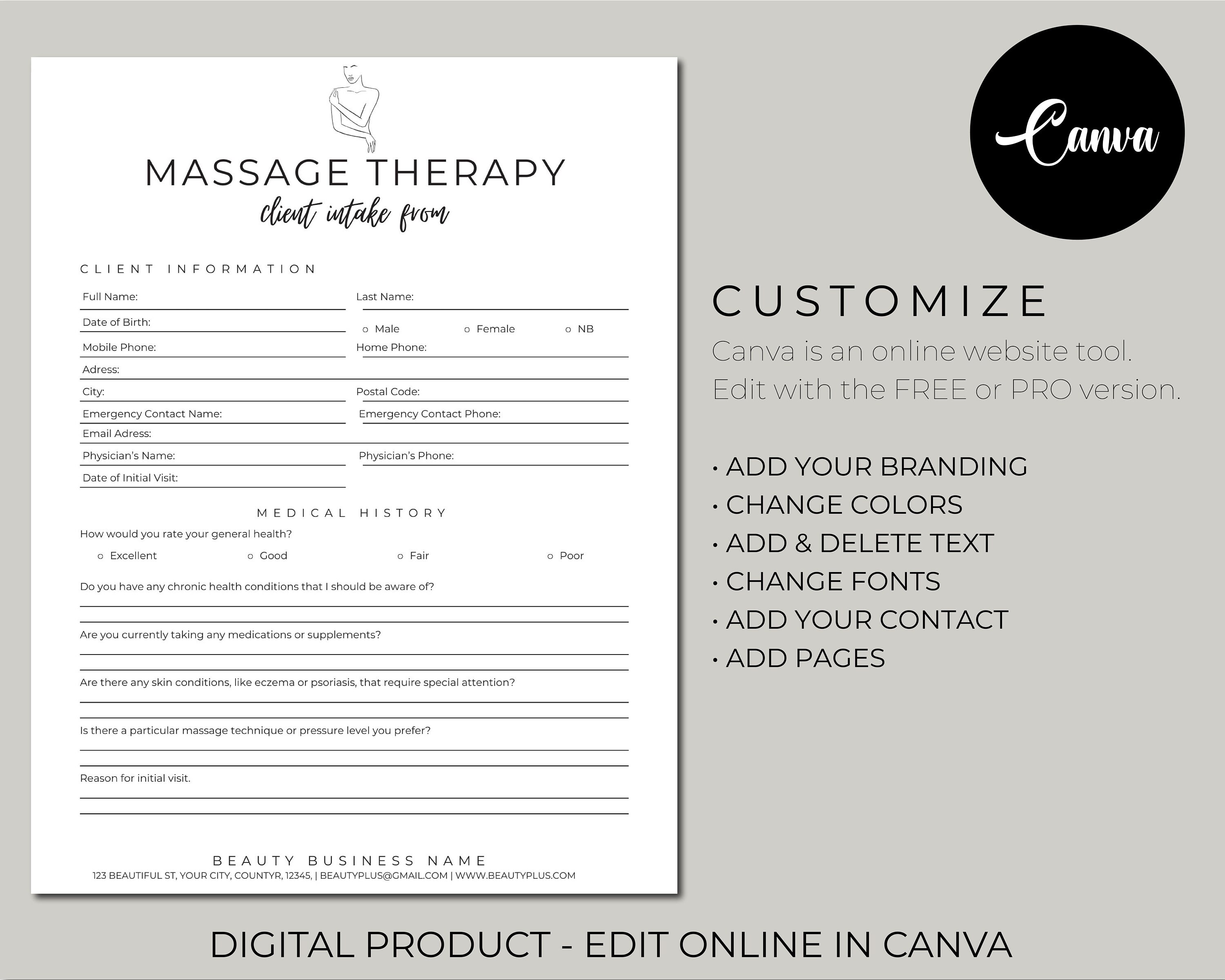 Massage Therapist Forms Business Bundle, Massage Soap Notes, Editable ...