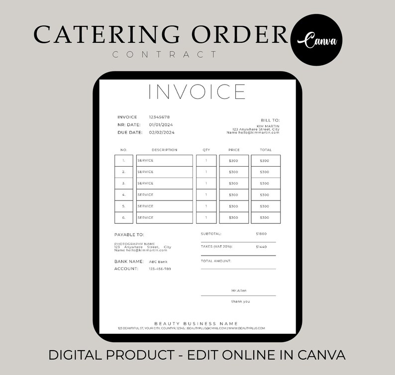 catering order form template | editable business... Catering Contract Template, Catering Order Forms, Catering Service Form ...