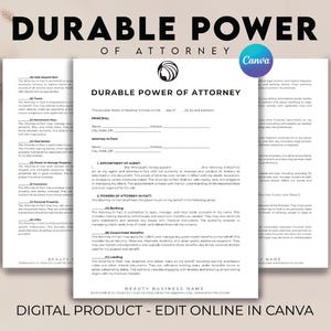 Durable Power of Attorney Template, POA Agreement, POA Form, Financial Power of Attorney Form, Printable POA For, Invoice & Receipt Template
