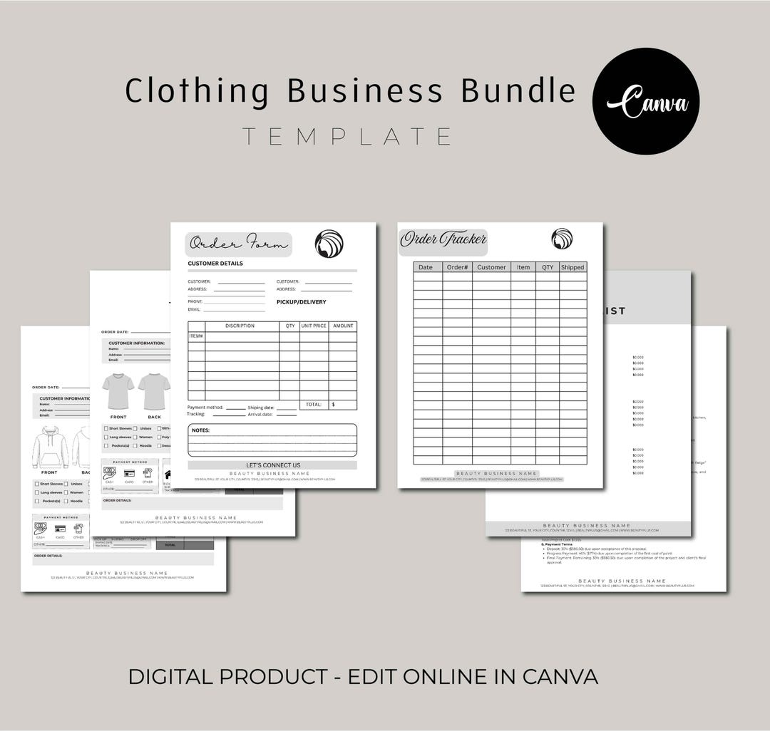 Editable Clothing Business Bundle, Tshirt Order Form, Washing ...