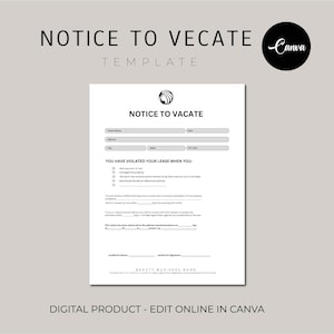 Aviso de desalojo del propietario al inquilino, aviso de desalojo, plantilla editable de Canva, descarga instantánea imprimible, carta de aviso de desalojo, A4