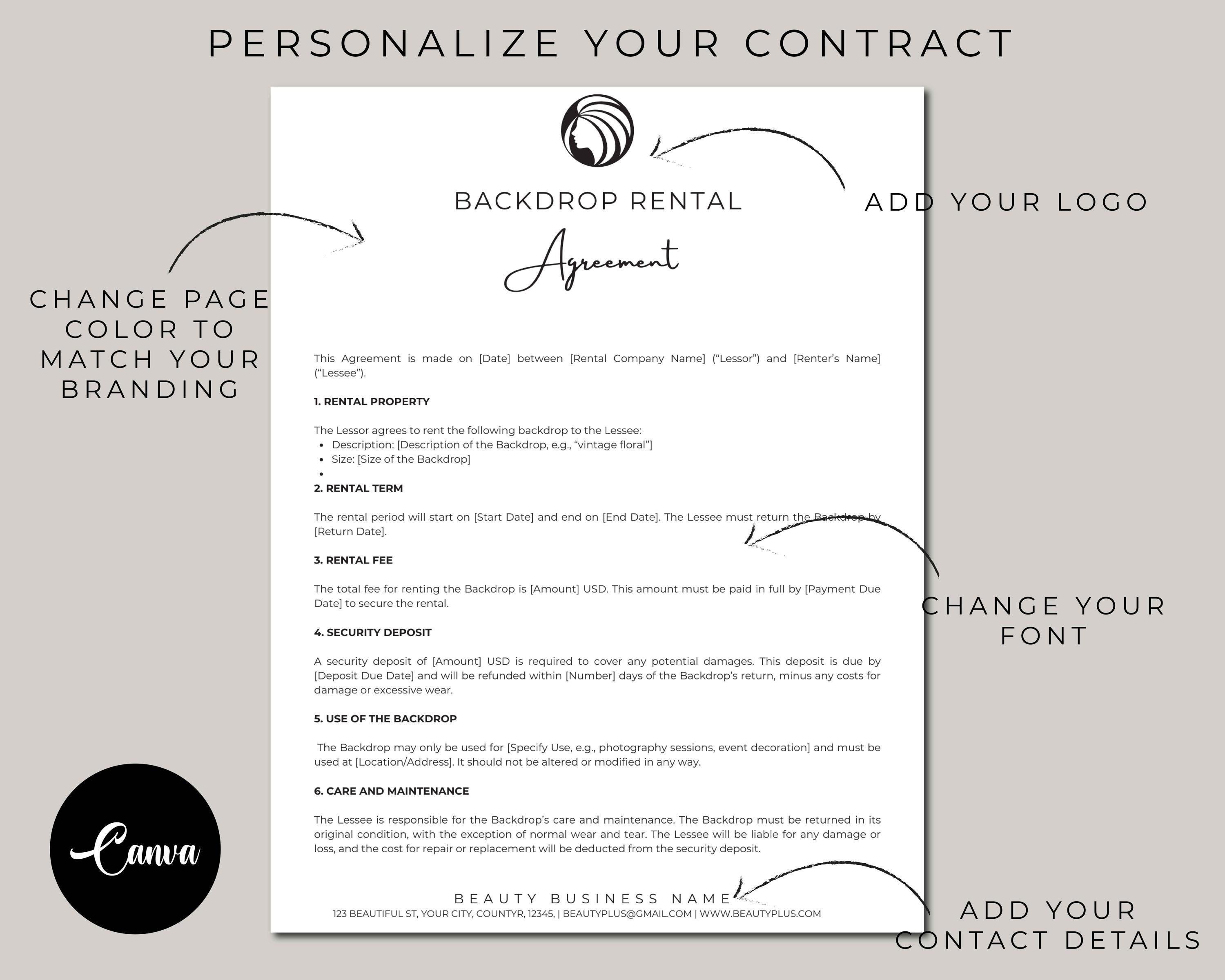 Professional Backdrop Rental Agreement, Backdrop Rental Contract ...