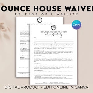 Bounce House Waiver Forms, Bounce House  Rental Contract, Release of Liability Template, Inflatables Rental Business Water Slide Waiver