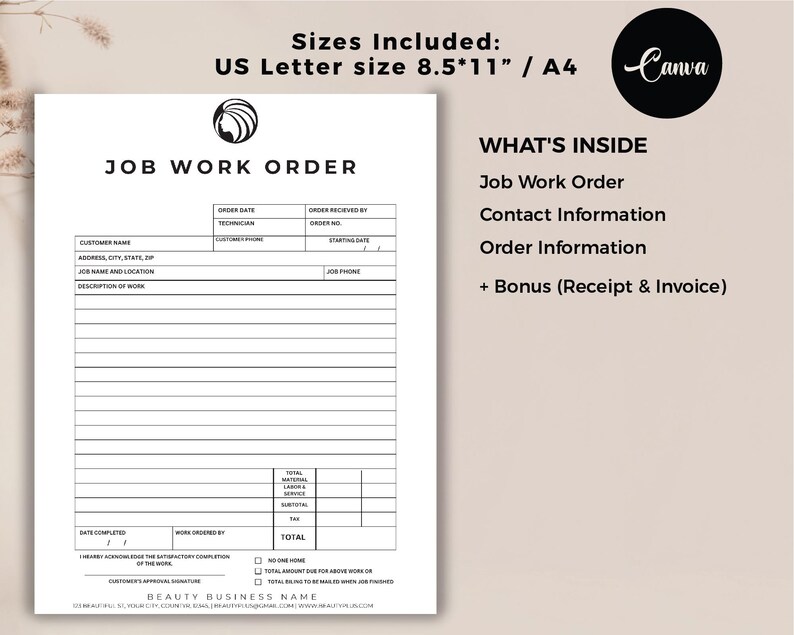 Editable Job Work Order Form, Business Job Work Order, Job Work Order ...