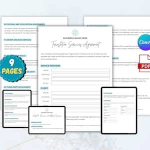 Translation Service Contract PDF, Freelance Translator Agreement Template, Project Localization Agreement, Language Service Work Form