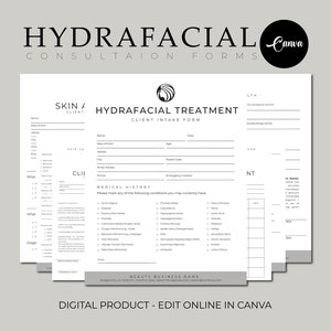 Modèle de formulaire de consentement hydrafacial, formulaires de consentement, admission modifiable des clients hydrafacial, formulaire de consentement esthéticienne, soins de suivi hydrafacial
