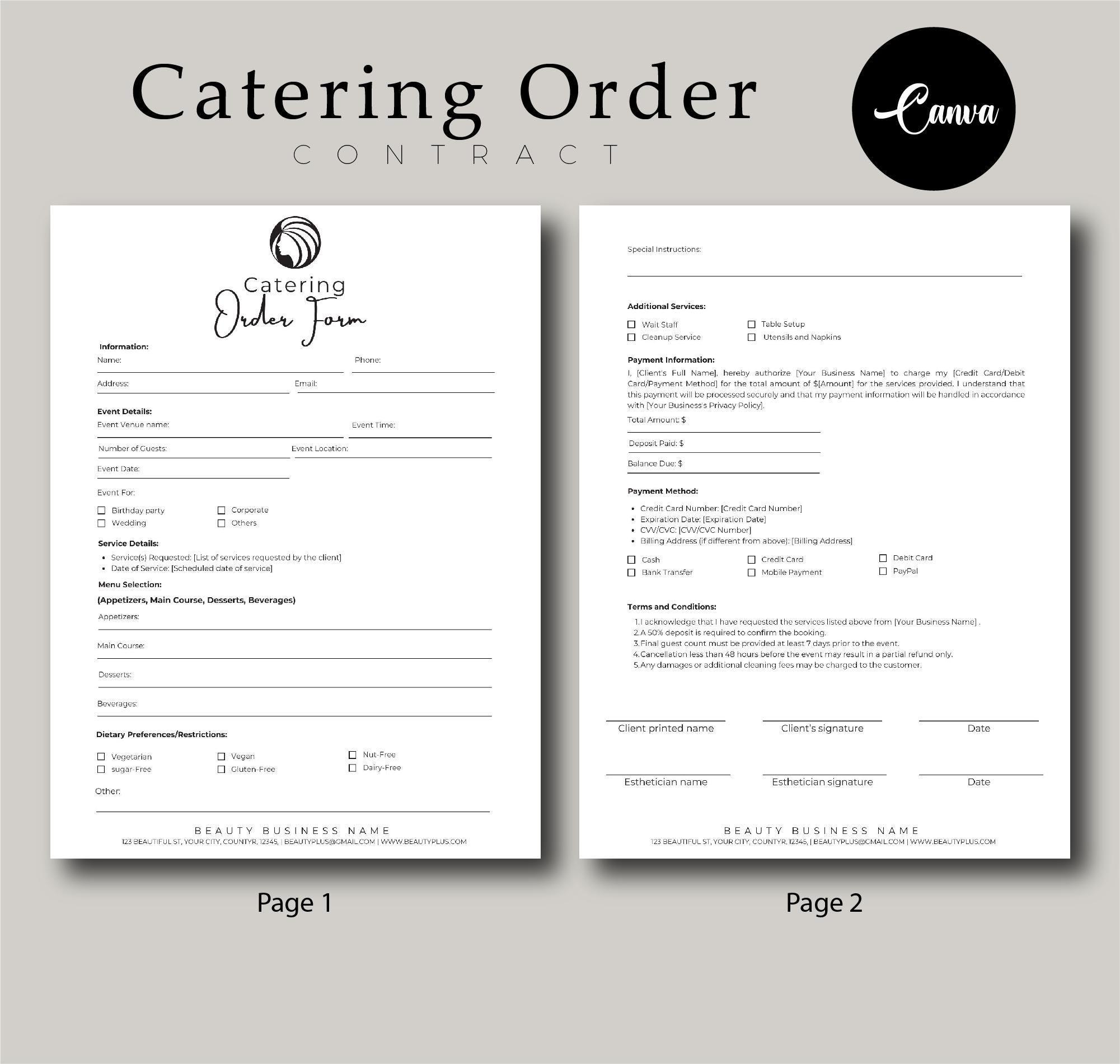 catering order form check more at https: Images... Catering Contract Template, Catering Order Forms, Catering Service Form ...
