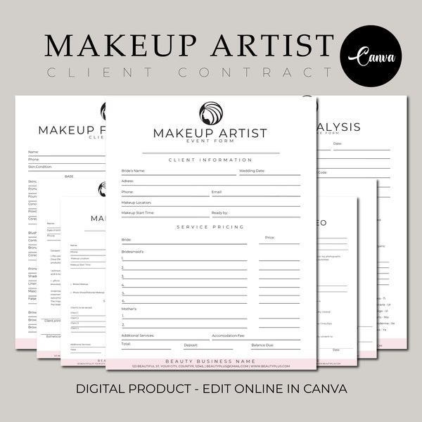 Editable Makeup Contract Template,Freelance Makeup Artist Contract,Makeup Artist, Cosmetology CANVA TEMPLATE, Makeup Contract Template