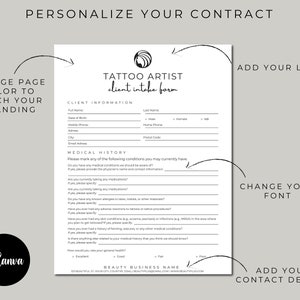Tattoo Artist forms bundle - Editable!, Tattoo Consent Form, Tattoo Artist Business Forms, Tattoo Consent Document,Tattoo Intake Form. image 2
