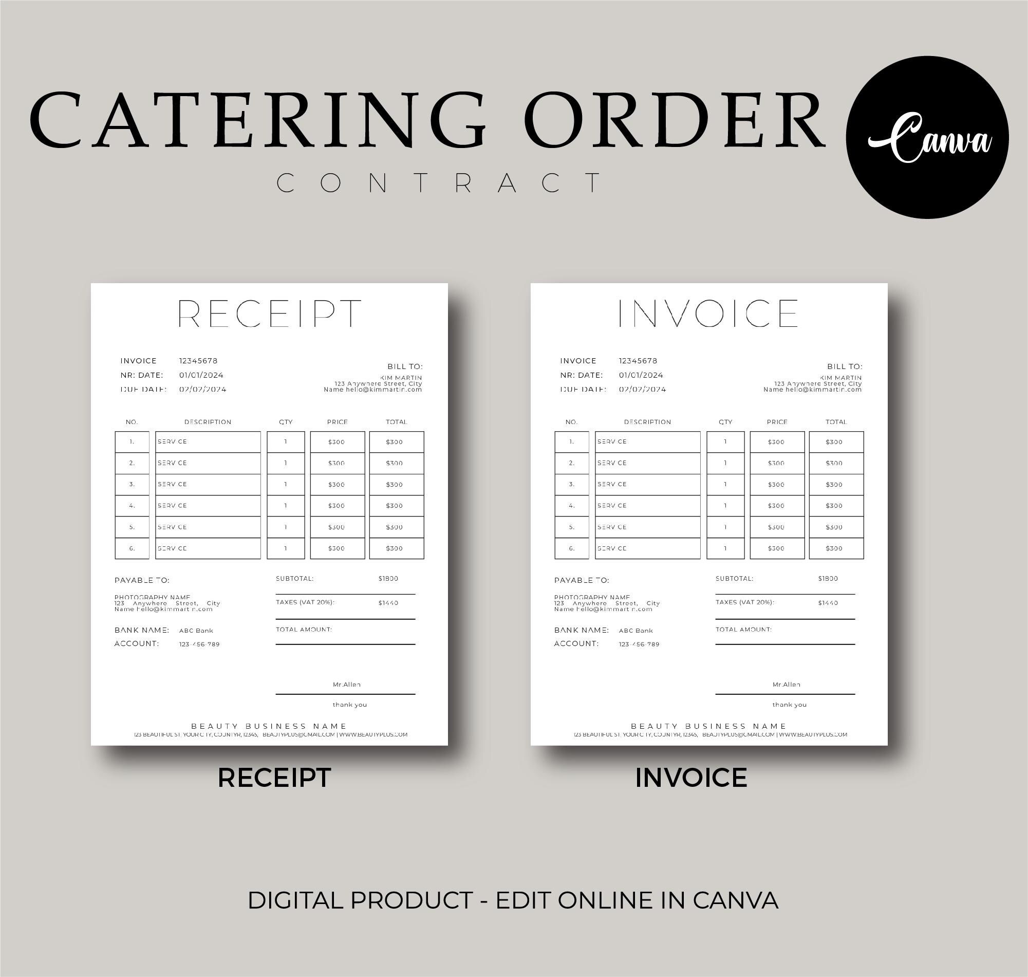 catering order form template | editable business... Catering Contract Template, Catering Order Forms, Catering Service Form ...