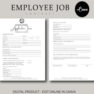 Employee Application Form, Employee Application, Job Application Template, Application for Employment, Employment Form, Job Application Form