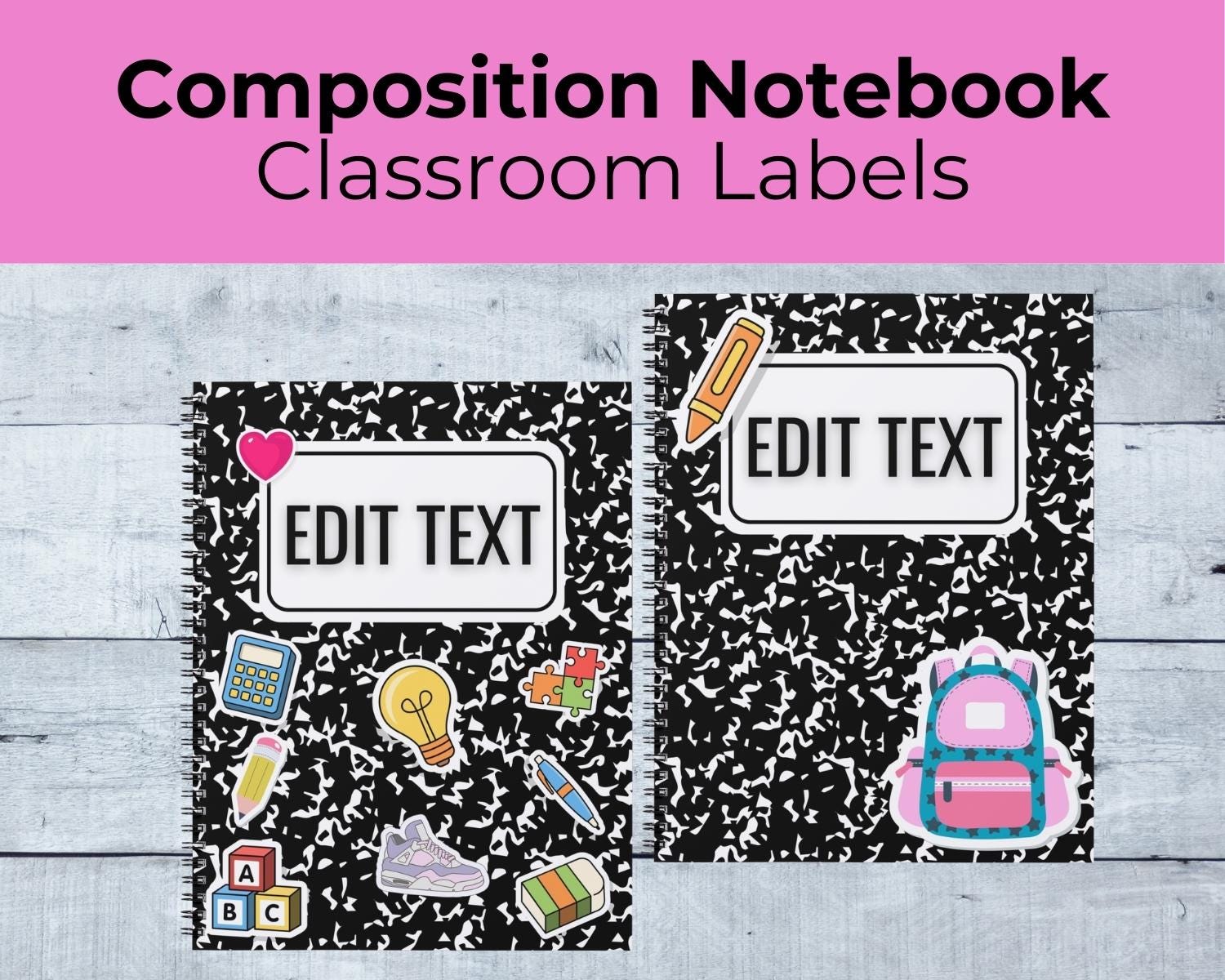 Editable Classroom Labels or Name Tags for School: Composition Notebook ...