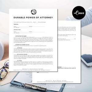 Durable Financial Power of Attorney Template, Financial Power of Attorney Form, Printable POA For, Canva Template, Instant Download, Invoice