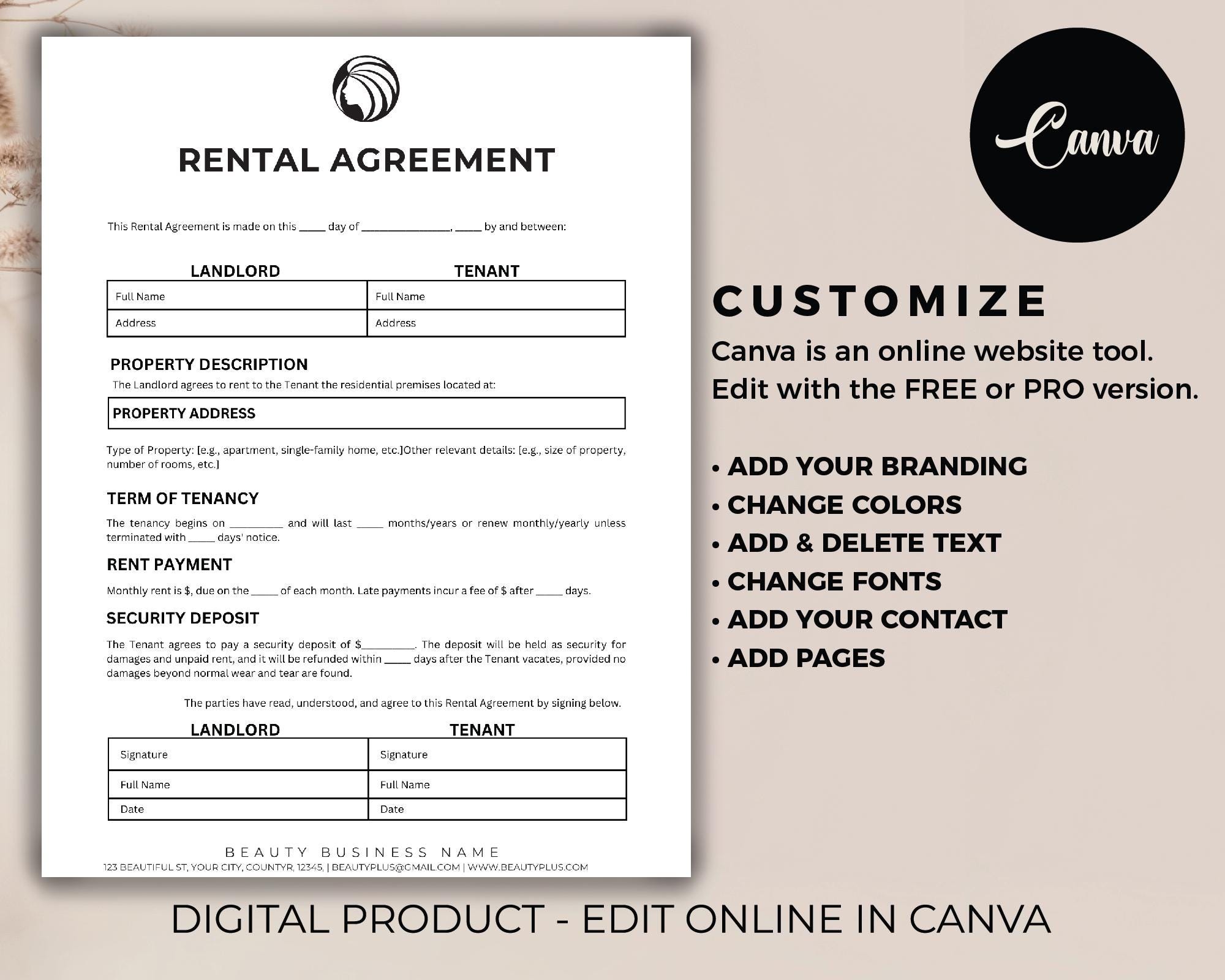 Basic Rental Agreement Template, Simple Rental Agreement Fillable ...