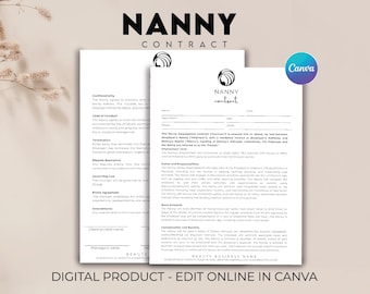 Nanny Contract Template, Nanny Employment Contract, Nanny Agreement Worksheet, Childcare Contract, Babysitter Service Agreement, Invoice