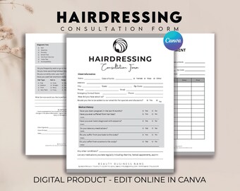 Professional Hair Stylist Client Forms, Hairdressing Forms, Consent for hair Coloring, Color correction, Perm Forms, Hairstylist intake form