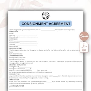 Editable Consignment Agreement, Consignment Store Forms, Product Consignment Agreement, Reseller Agreement, Consignment Shop Contract