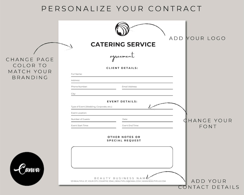 catering order form template | editable business... Editable Catering Contract Template, Catering Business Contract PDF ...