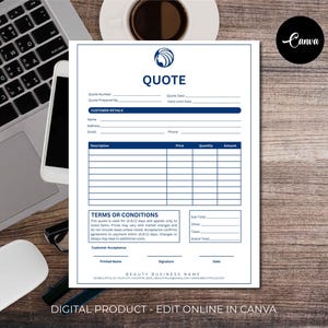 Editable Quote Template, Quote Form, Job Quote, Job Proposal, Editable quote, Canva Job Quote Forms, Job Estimate, Quote Form Template