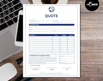 Editable Quote Template, Quote Form, Job Quote, Job Proposal, Editable quote, Canva Job Quote Forms, Job Estimate, Quote Form Template