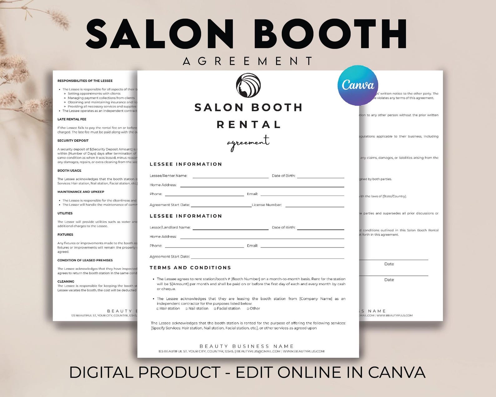 Professional Salon Booth Rental Contract, Editable Booth Rental ...