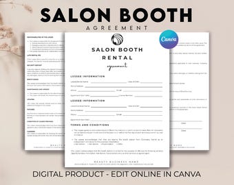 Professional Salon Booth Rental Contract, Editable Booth Rental Agreement, Spa Rental,  Salon Lease, Salon Chair Rental, Invoice Template