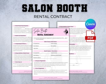 Professional Salon Booth Rental Contract, Professional Booth Lease Agreement, Salon Station Contract, Spa Rental, Salon Chair Rental