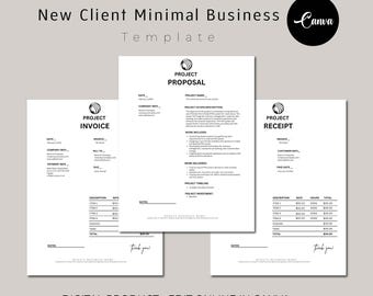 New Client Minimal Business Templates, Interior Design Forms, Canva Forms, Creative Onboarding Bundle, Proposal, Invoice, Receipt Template