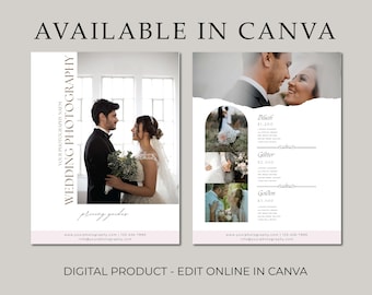 Wedding Photography Pricing Template, Photographer Price Guide, Wedding Pricing Guide List, Editable Canva Template, Customizable Templates