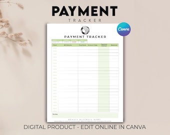 Payment Tracker Canva Template, Client Fee Payment Tracker, Printable Client Payment History, Editable Invoice Template, Canva Receipts