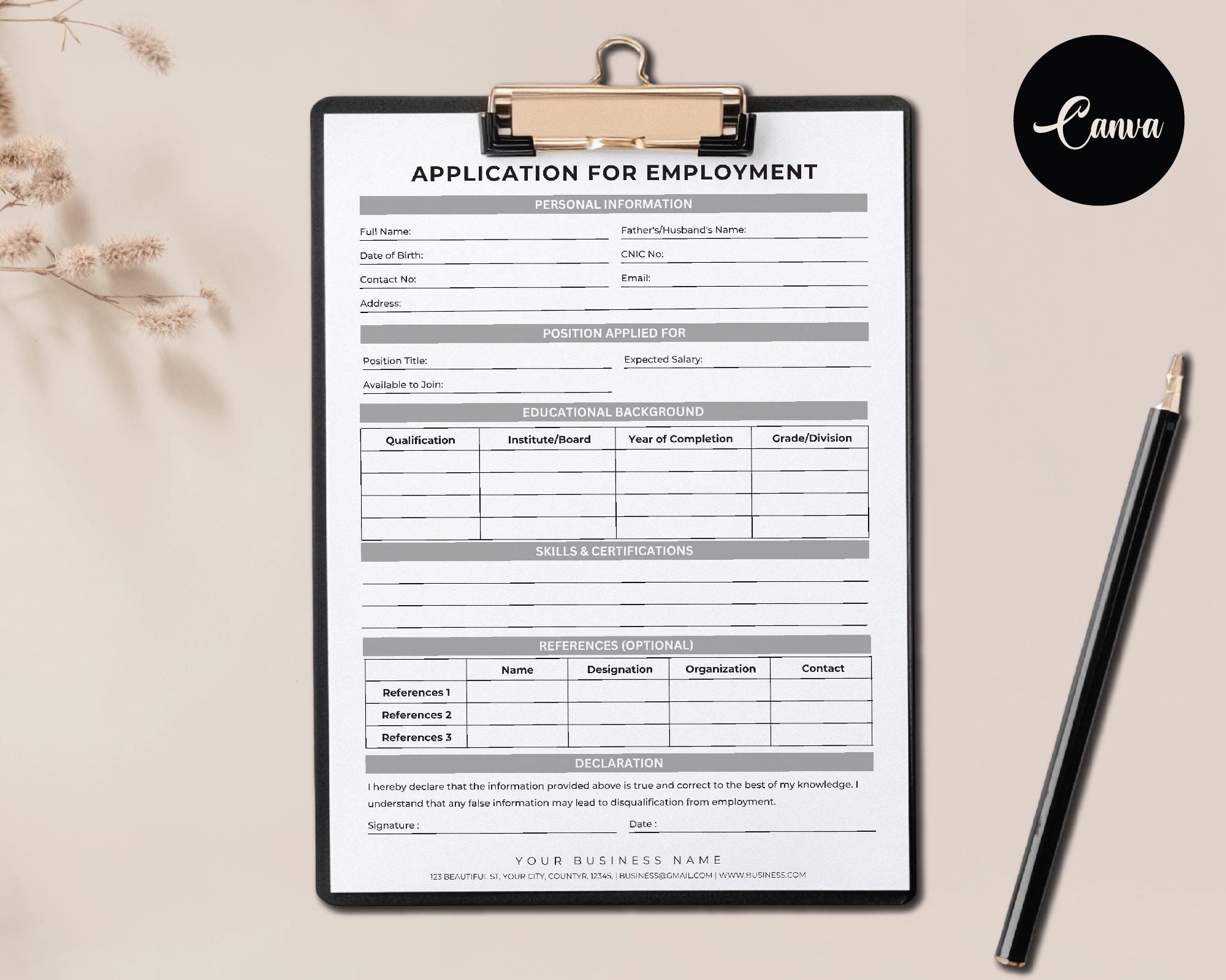 Editable Job Application Form, Employee Application, Job Application ...