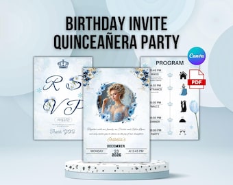 Quinceanera Birthday Invitation, Sweet 15 Birthday Invite, Editable Quinceañera Party Template, Clickable RSVP Online Form Instant Download