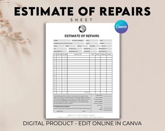 Auto Body Repair Invoice Template, Estimate and İnvoice Form, Automotive Service Invoice, Body Shop Estimate, Auto Repair Estimate Template