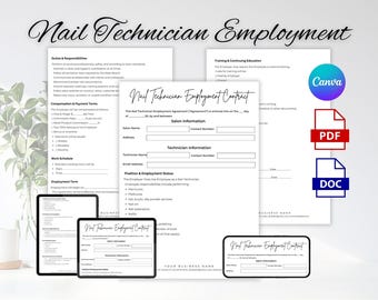 Nail Technician Contracts Template, Editable Nail Tech Forms, Nail Tech Employment Form, Nail Service Business Form, Nail Service Agreement