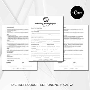 Wedding Photography Contract Template, Photography Forms, Wedding Photographer Contract, Photography Contract for Photographers, Invoice