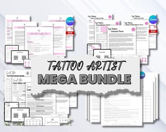 Tattoo Artist Forms Mega Bundle, Lip Tattoo Consent Forms, Ombre Tattoo Forms, Laser Tattoo Removal Forms, Tattoo Artist Business Forms
