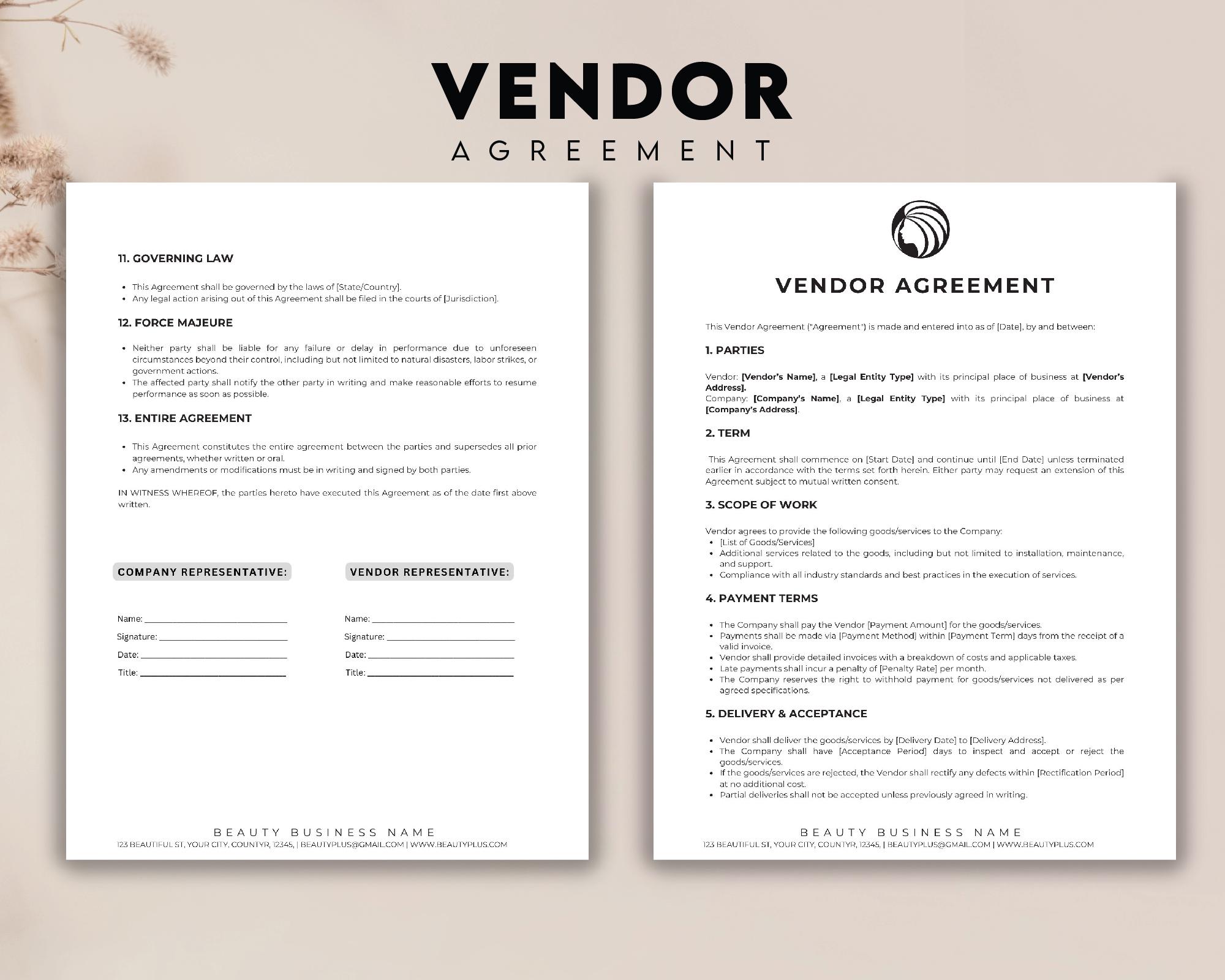 Simple Vendor Contract Template, Vendor Agreement Template ...