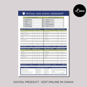Editable High School Transcript, Homeschool Transcript, Editable Home-school Academic Record, Transcript Maker, Grade & GPA Tracker, Invoice