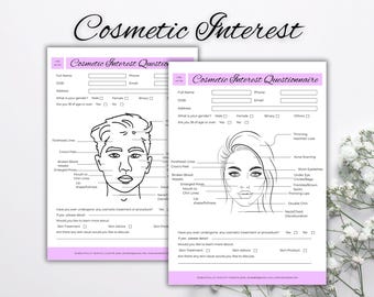 Cosmetic Interest Questionnaire, Cosmetic Questionnaire Template, Skin Consultation Questionnaire, Aesthetic Interest Questionnaire