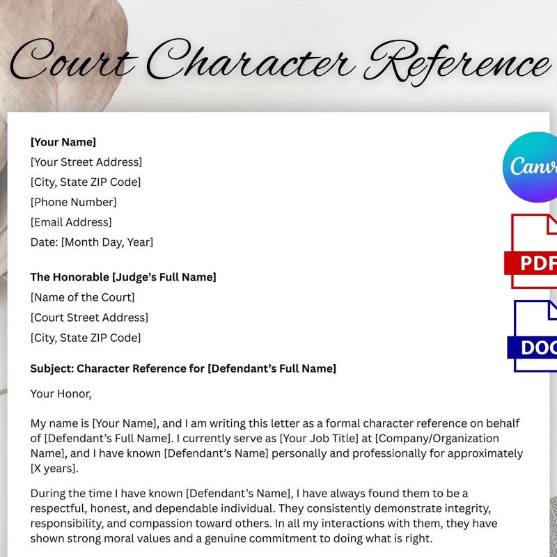 Court Character Reference Letter - Etsy