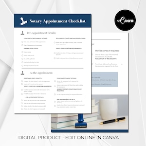 Notary Appointment Checklist, Notary Public Templates, Notary Public Check List, Loan Signing Agents, Mobile Notary Forms, Notary Supplies